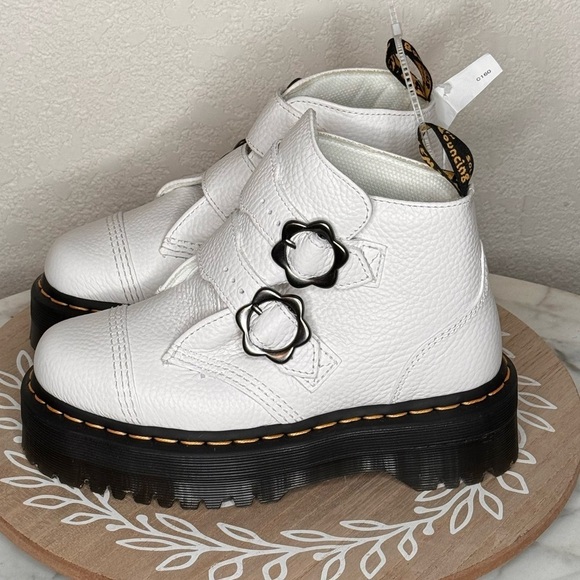 Dr. Martens White Ankle Boots with Black Soles - Picture 1 of 7